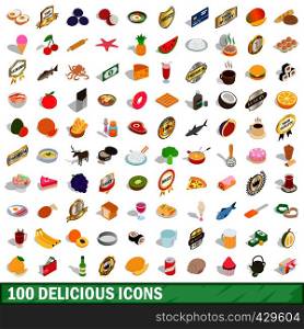 100 delicious icons set in isometric 3d style for any design vector illustration. 100 delicious icons set, isometric 3d style