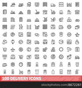100 delivery icons set. Outline illustration of 100 delivery icons vector set isolated on white background. 100 delivery icons set, outline style