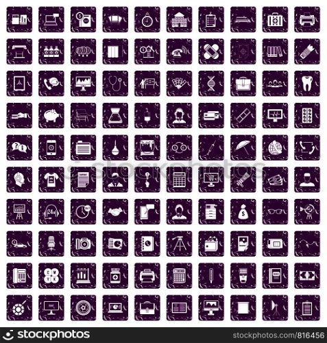 100 department icons set in grunge style purple color isolated on white background vector illustration. 100 department icons set grunge purple
