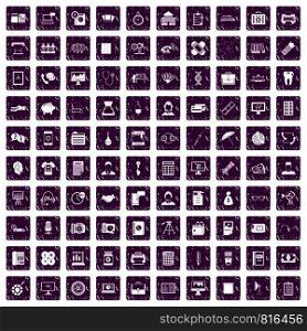100 department icons set in grunge style purple color isolated on white background vector illustration. 100 department icons set grunge purple