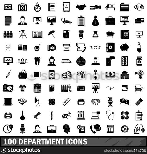 100 department icons set in simple style for any design vector illustration. 100 department icons set, simple style