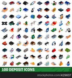 100 deposit icons set in isometric 3d style for any design vector illustration. 100 deposit icons set, isometric 3d style