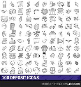 100 deposit icons set in outline style for any design vector illustration. 100 deposit icons set, outline style