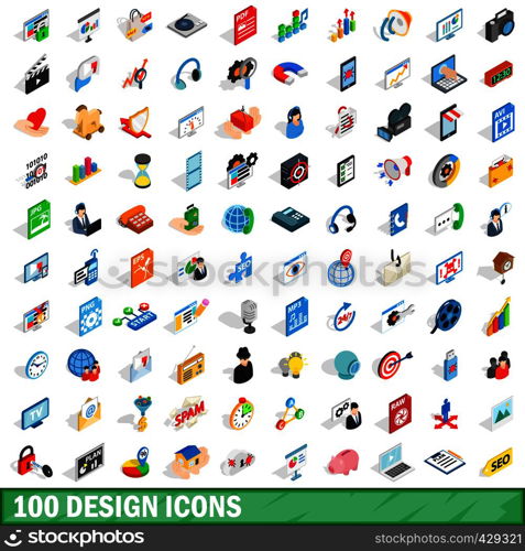 100 design icons set in isometric 3d style for any design vector illustration. 100 design icons set, isometric 3d style