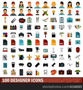 100 designer icons set in flat style for any design vector illustration. 100 designer icons set, flat style