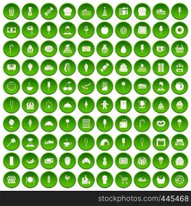 100 dessert icons set green circle isolated on white background vector illustration. 100 dessert icons set green circle