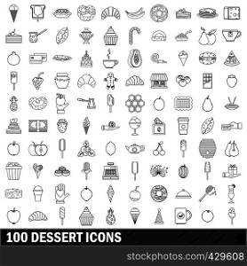 100 dessert set in outline style for any design vector illustration. 100 dessert icons set, outline style