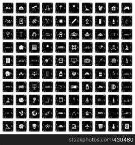100 development icons set in grunge style isolated vector illustration. 100 development icons set, grunge style