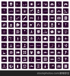 100 development icons set in grunge style purple color isolated on white background vector illustration. 100 development icons set grunge purple
