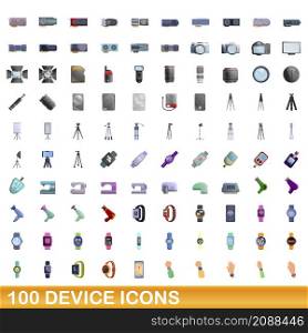 100 device icons set. Cartoon illustration of 100 device icons vector set isolated on white background. 100 device icons set, cartoon style