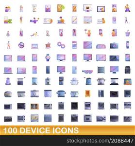 100 device icons set. Cartoon illustration of 100 device icons vector set isolated on white background. 100 device icons set, cartoon style