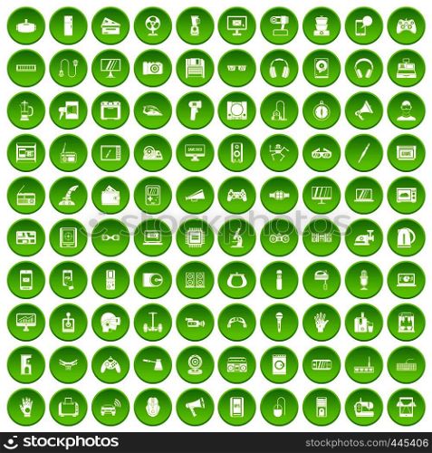 100 device icons set green circle isolated on white background vector illustration. 100 device app icons set green circle