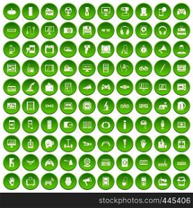 100 device icons set green circle isolated on white background vector illustration. 100 device app icons set green circle