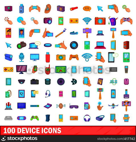 100 device icons set in cartoon style for any design vector illustration. 100 device icons set, cartoon style