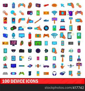 100 device icons set in cartoon style for any design vector illustration. 100 device icons set, cartoon style