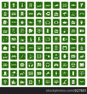 100 device icons set in grunge style green color isolated on white background vector illustration. 100 device app icons set grunge green