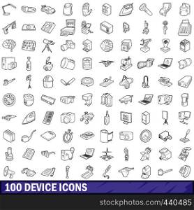 100 device icons set in outline style for any design vector illustration. 100 device icons set, outline style