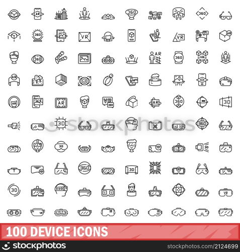 100 device icons set. Outline illustration of 100 device icons vector set isolated on white background. 100 device icons set, outline style