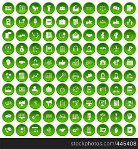 100 dialog icons set green circle isolated on white background vector illustration. 100 dialog icons set green circle