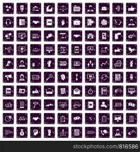 100 dialog icons set in grunge style purple color isolated on white background vector illustration. 100 dialog icons set grunge purple