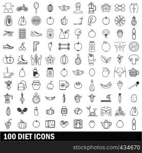100 diet icons set in outline style for any design vector illustration. 100 diet icons set, outline style