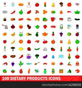 100 dietary products icons set in cartoon style for any design vector illustration. 100 dietary products icons set, cartoon style