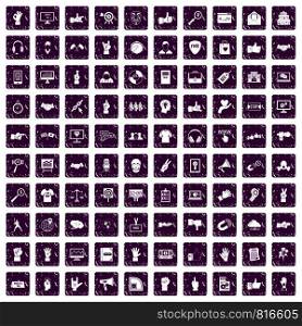 100 different gestures icons set in grunge style purple color isolated on white background vector illustration. 100 different gestures icons set grunge purple