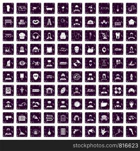 100 different professions icons set in grunge style purple color isolated on white background vector illustration. 100 different professions icons set grunge purple