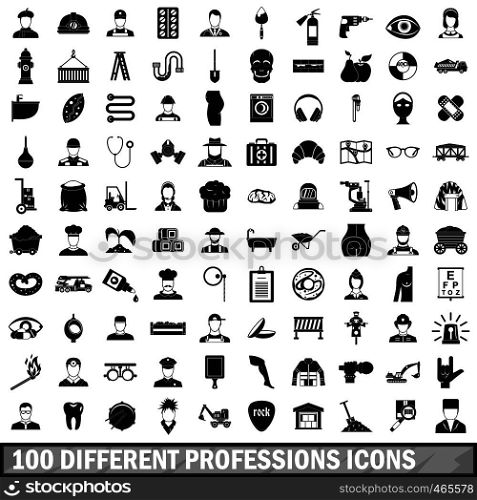 100 different professions icons set in simple style for any design vector illustration. 100 different professions icons set, simple style
