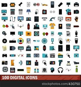 100 digital icons set in flat style for any design vector illustration. 100 digital icons set, flat style