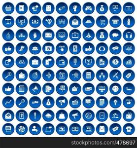 100 digital marketing icons set in blue circle isolated on white vector illustration. 100 digital marketing icons set blue
