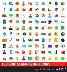100 digital marketing icons set in cartoon style for any design vector illustration. 100 digital marketing icons set, cartoon style
