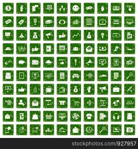 100 digital marketing icons set in grunge style green color isolated on white background vector illustration. 100 digital marketing icons set grunge green