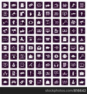 100 digital marketing icons set in grunge style purple color isolated on white background vector illustration. 100 digital marketing icons set grunge purple