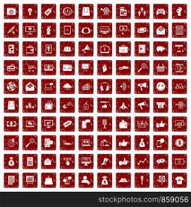 100 digital marketing icons set in grunge style red color isolated on white background vector illustration. 100 digital marketing icons set grunge red