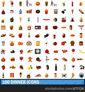 100 dinner icons set in cartoon style for any design vector illustration. 100 dinner icons set, cartoon style