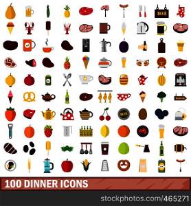 100 dinner icons set in flat style for any design vector illustration. 100 dinner icons set, flat style