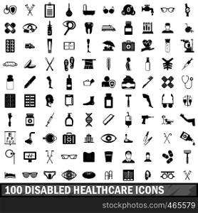 100 disabled healthcare icons set in simple style for any design vector illustration. 100 disabled healthcare icons set, simple style