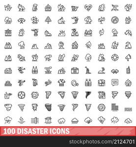 100 disaster icons set. Outline illustration of 100 disaster icons vector set isolated on white background. 100 disaster icons set, outline style