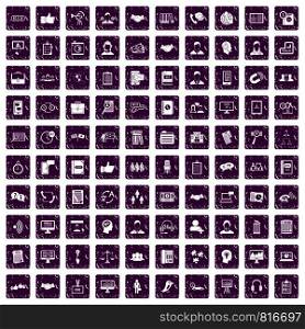 100 discussion icons set in grunge style purple color isolated on white background vector illustration. 100 discussion icons set grunge purple