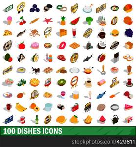 100 dishes icons set in isometric 3d style for any design vector illustration. 100 dishes icons set, isometric 3d style