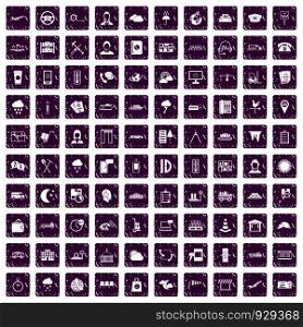 100 dispatcher icons set in grunge style purple color isolated on white background vector illustration. 100 dispatcher icons set grunge purple