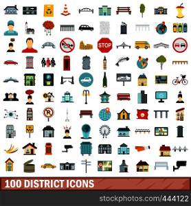 100 district icons set in flat style for any design vector illustration. 100 district icons set, flat style