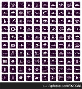 100 diving icons set in grunge style purple color isolated on white background vector illustration. 100 diving icons set grunge purple