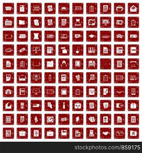 100 document icons set in grunge style red color isolated on white background vector illustration. 100 document icons set grunge red