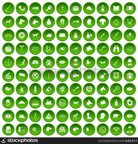 100 dog icons set green circle isolated on white background vector illustration. 100 dog icons set green circle