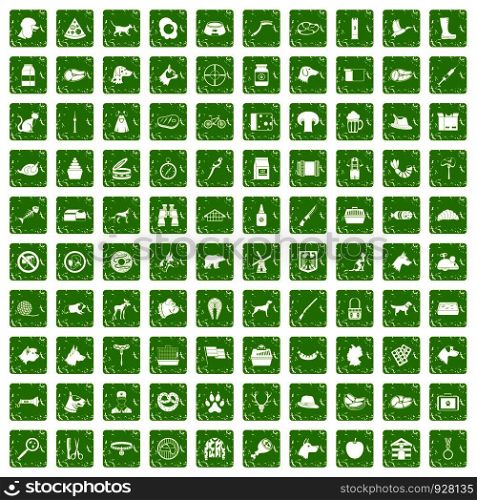 100 dog icons set in grunge style green color isolated on white background vector illustration. 100 dog icons set grunge green