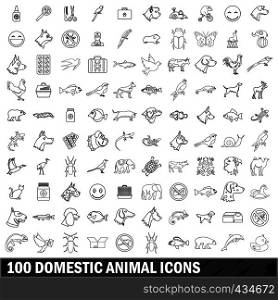 100 domestic animal icons set in outline style for any design vector illustration. 100 domestic animal icons set, outline style