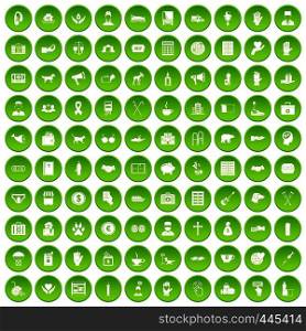 100 donation icons set green circle isolated on white background vector illustration. 100 donation icons set green circle