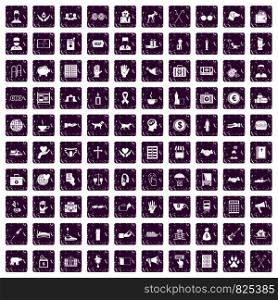 100 donation icons set in grunge style purple color isolated on white background vector illustration. 100 donation icons set grunge purple
